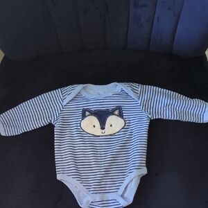 Blue and White Striped Bodysuit with Fox Appliqué